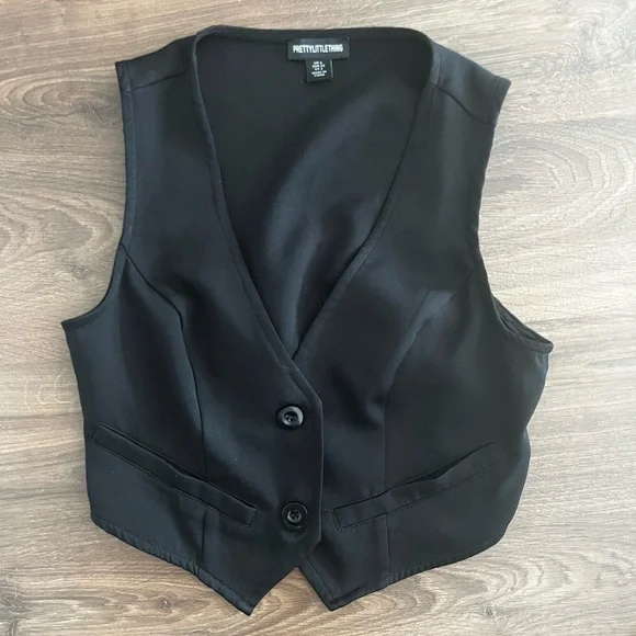 Deep Black Woven Belted Back Detail Suit Vest - Picture 3 of 4